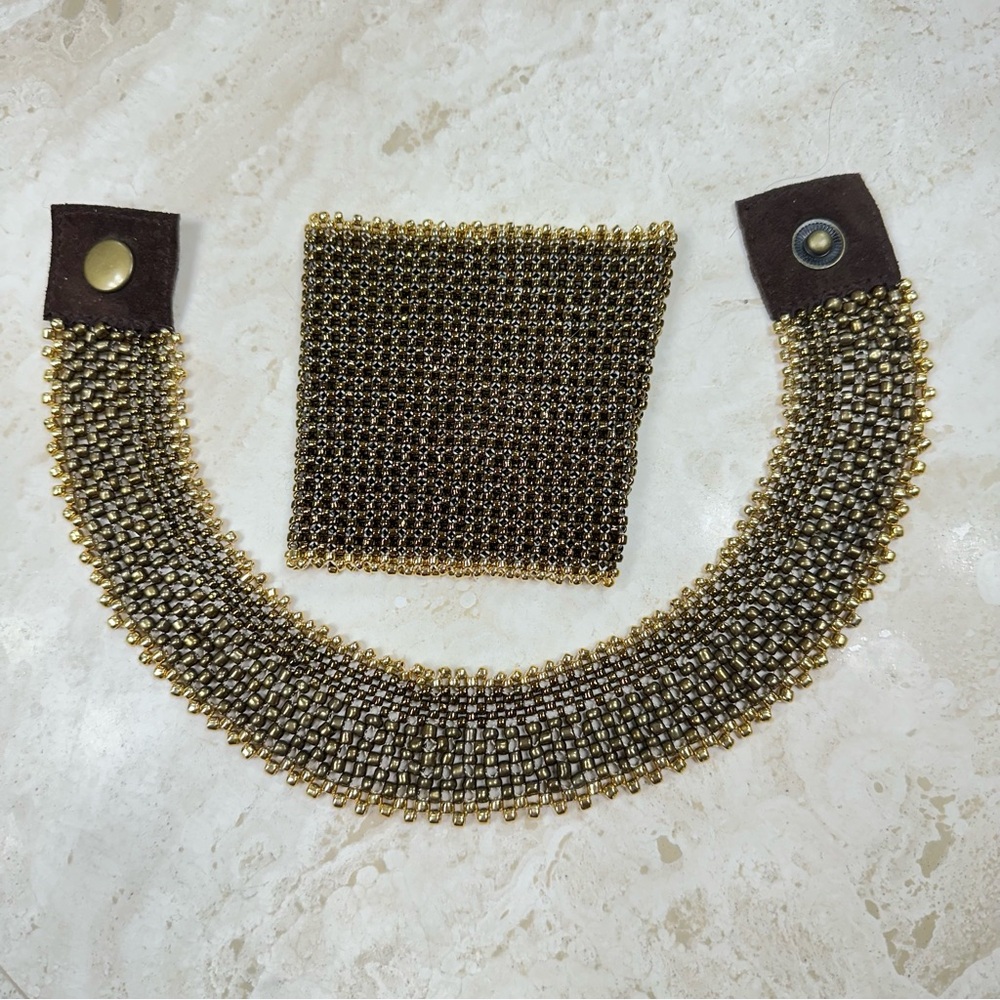 Golden Beaded Necklace and Bracelet Set🌸